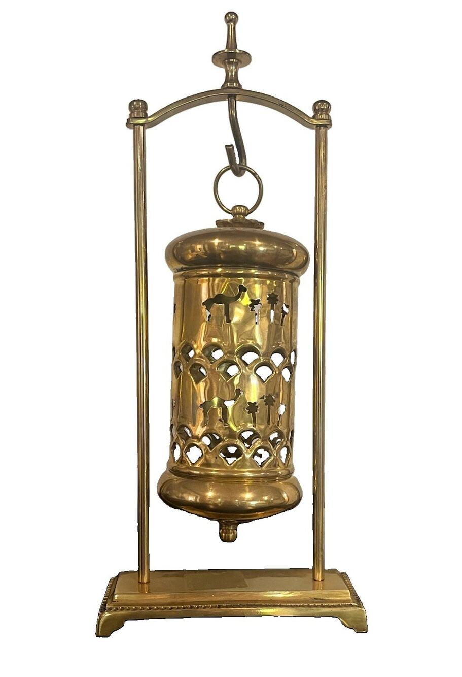 Vintage Brass Hanging Candle Lantern - Mid-Century Style Boho
